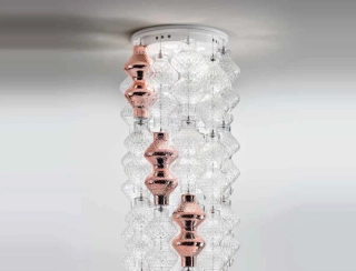AA1LON1500 +30ks glass komponent, stropne svietidlo 5x4W/LED/2900K/2100lm, d33cm+30glass LON0501-0520, Handmade in Italy