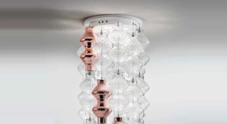 AA1LON1500 +20ks glass komponent, stropne svietidlo 5x4W/LED/2900K/2100lm, d33cm+20glass LON0501-0520, Handmade in Italy